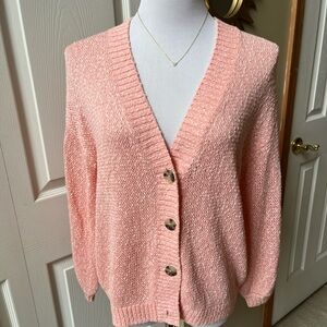 LOFT Orange Cardigan Sweater V-Neck Ribbed